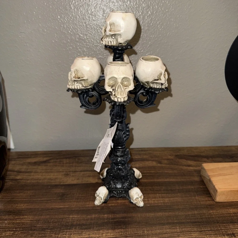 Skull Candelabra 5 Skeleton Hear Candle Holder Gothic Halloween Eerie Estates